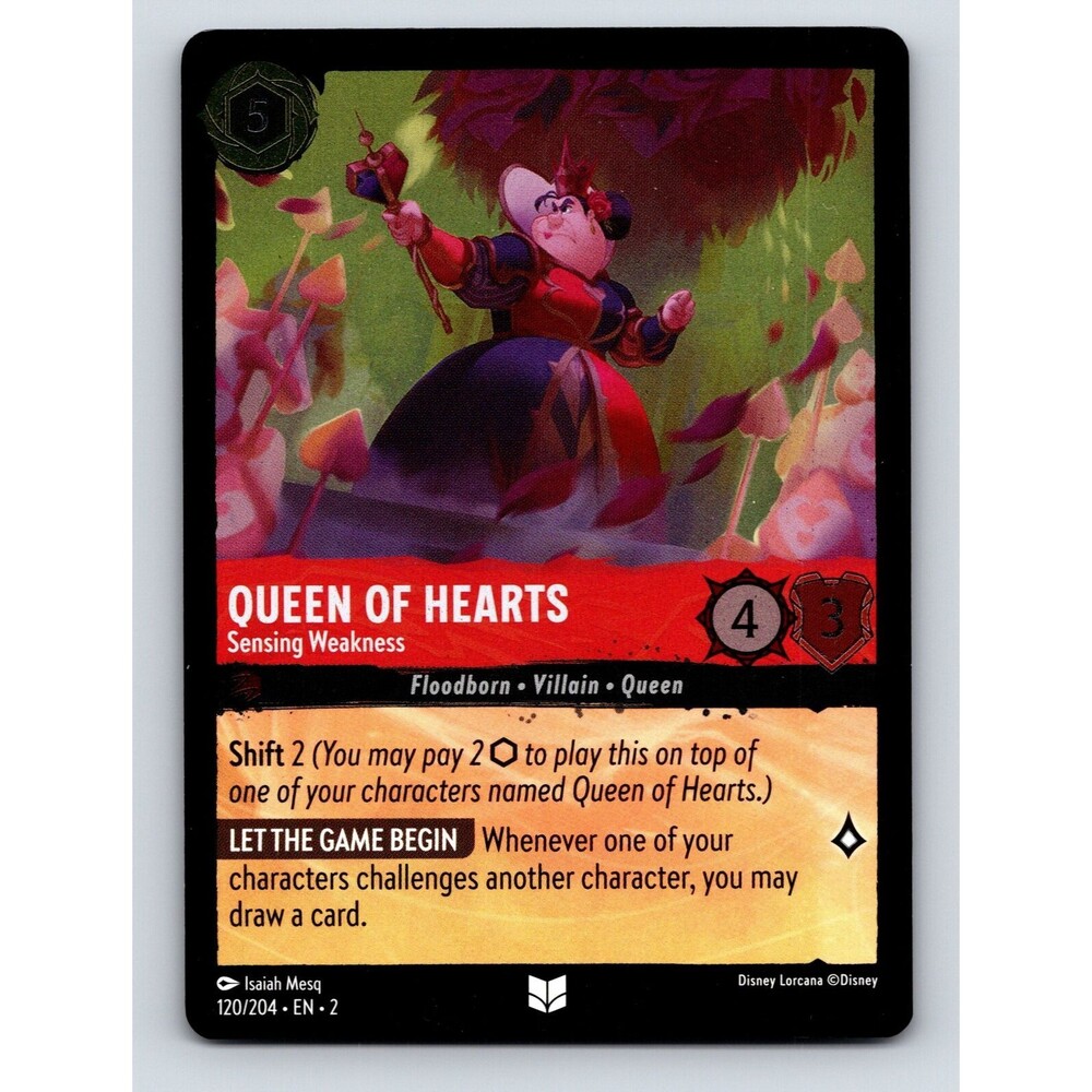 Basic Queen Of Hearts HP 4 Sensing Weakness Attack Rarity Red Disney Lorcana